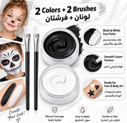 Black White Face Body Paint, Non-Toxic Face Painting Kit with 2 Professional Paint Brushes for Art Theater Halloween Party Cosplay