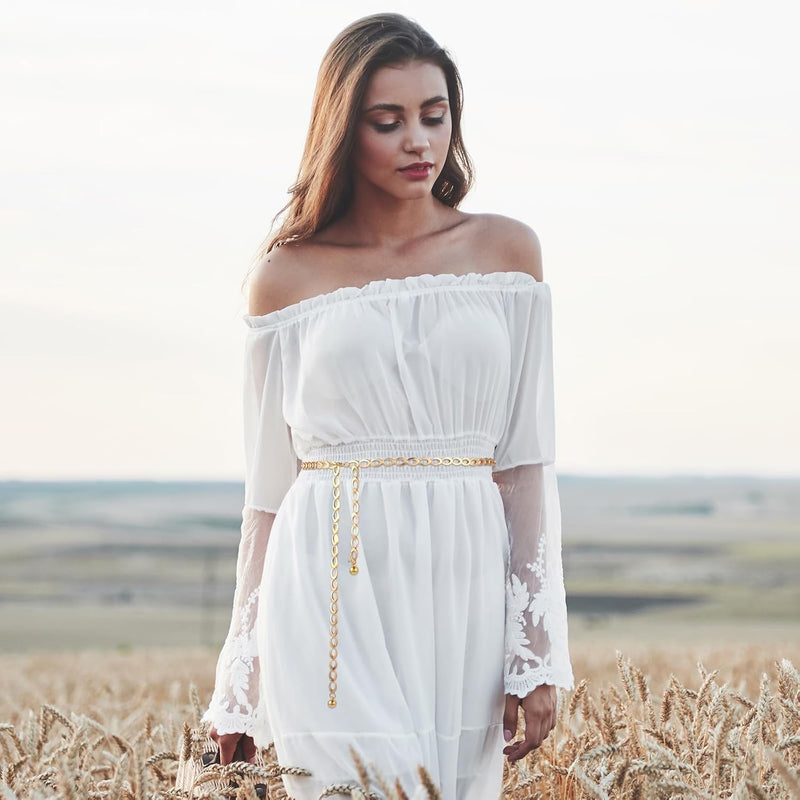 Luxurious Gold Tone Metal Chain Belt for Women, Adjustable Belly Dance Body Link Dress Belt, Elegant Statement Jewelry Accessory for Party and Wedding