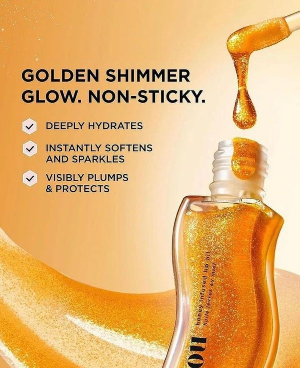 Gisou Golden Shimmer Glow Honey Infused Lip Oil - Hydrating, Nourishing, and Naturally Enhancing Formula for Luxurious Lips 0.27 oz 8 ml