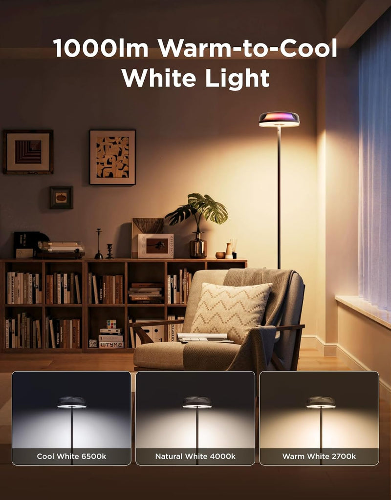 Uplighter Floor Lamps Tri-Zone Independent,RGBIC Ripple Lighting Lamp 1000 LM RGBIC Warm&Cold White Lighting, Works with Matter &Alexa, 80+Scene Modes, 2700-6500K, Ideal for Living Room, Bedroom