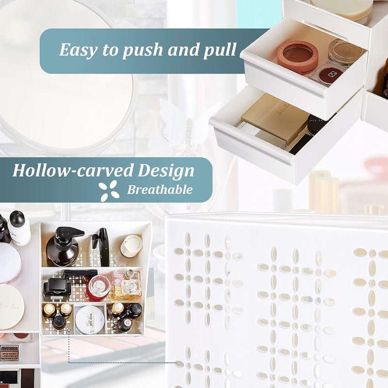 XaFaXa Makeup Organizer Jewelry Storage Box - Cosmetic Dresser Drawers Desktop Makeup Organizer Skin Care Jewelry Organizing Box,Suitable for Storage in Bathroom,Bedroom and Bedside Table (White)