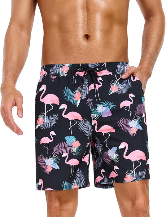 Mens Swim Trunks with Compression Liner 2 in 1 Quick Dry Beach Swimming Trunks Swim Shorts with Zipper Pockets