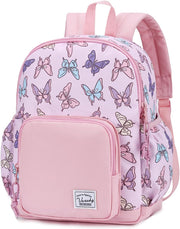 Children's Backpack, Lightweight School Bag for Girls Boys Primary Kindergarten 4-6 Years Waterproof Cute Backpack for A4 Folder Preschool Travel with Chest Strap - Pink Butterfly-S
