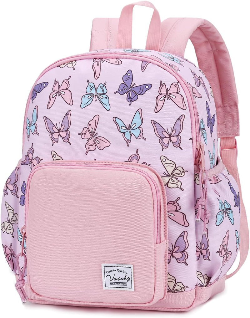 Children's Backpack, Lightweight School Bag for Girls Boys Primary Kindergarten 4-6 Years Waterproof Cute Backpack for A4 Folder Preschool Travel with Chest Strap - Pink Butterfly-S
