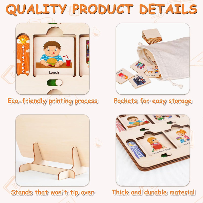 Wooden Visual Schedule for Kids Chore Chart, Morning Bedtime Daily Routine Chart for Toddlers, Autism Learning Materials for Homeschool Classroom,76 Wooden Cards.