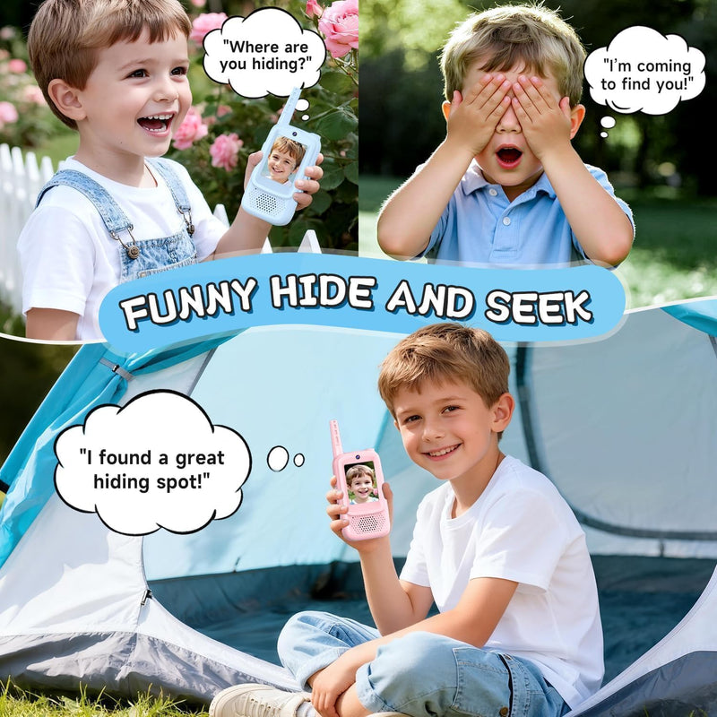 Kids Video Walkie Talkies Toys with Rotating Antenna & 2.0-Inch Screen - Dual-Camera Video Chat, USB-C Rechargeable with Lanyard, Colorful Gift for Interactive Play (Blue and Pink)