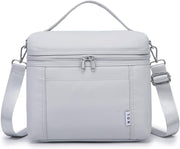 Insulated Lunch Bags for Women Cooler Bag Lightweight Nylon Waterproof Lunch Box For Work - Medium (8 Liters) Gray White