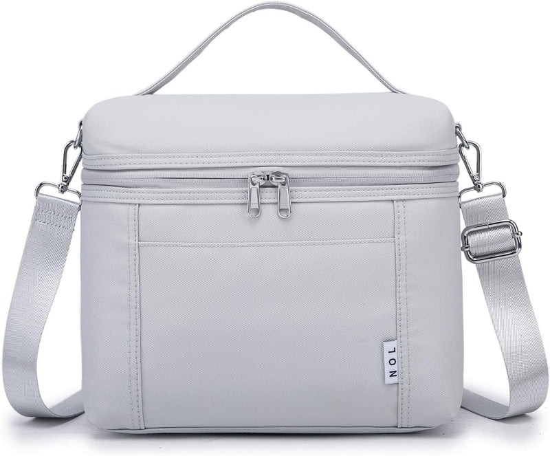 Insulated Lunch Bags for Women Cooler Bag Lightweight Nylon Waterproof Lunch Box For Work - Medium (8 Liters) Gray White