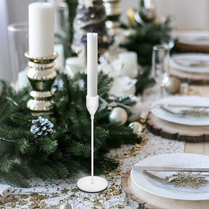 TERRIFI 3 Pcs Candle Holders for Taper Candles, Decorative Candlestick Holder for Wedding, Dinning, Party, Fits 3/4 inch Thick Candle&Led Candles (Metal Candle Stand) (White)