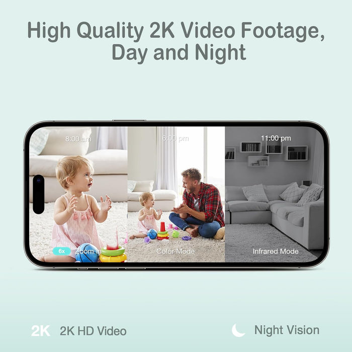 Sense-U Smart 2K Video Baby Monitor, Pan/Tilt, Person/Baby Crying/Motion Detection, 2-Way Talk, Night Vision, Background Audio, No Monthly Fee, (Compatible with Smart Baby Monitor)