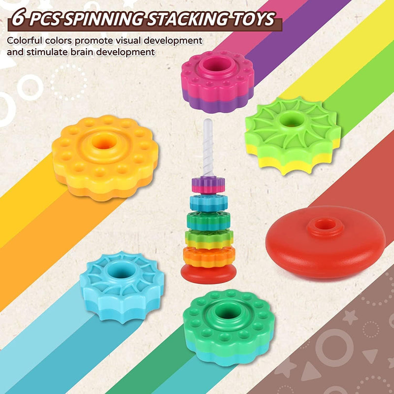 AquaFalcon Baby Spinning Stacking Toys for Toddlers 1-3, Rainbow Ring Stacker Montessori Toys for Babies 6-12 Months, 1 2 3 One Year Old Girl Boy Christmas Birthday Gifts, Autism Sensory Learning Toy