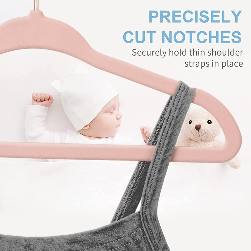 Red Dot Gift® 50 Pack Baby Velvet Hangers 11Inch/28cm - Nursery Clothes Hangers Non Slip Toddler Hangers, 360 Chrome Swivel Hook (White, 50)