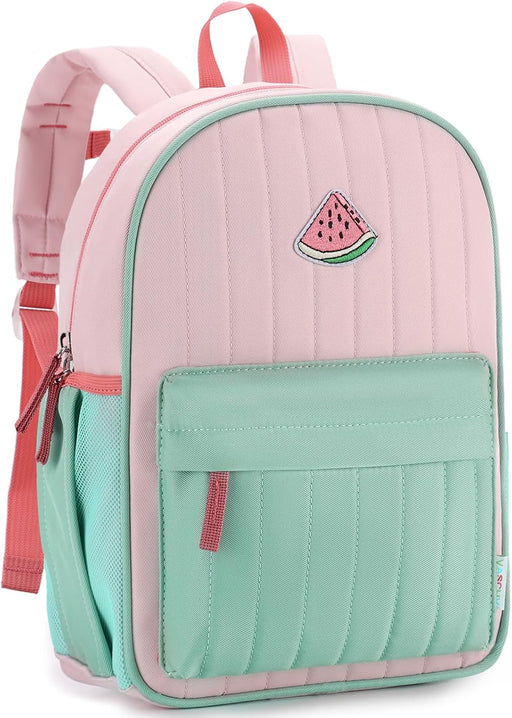School Bag for Kid, Vaschy Lightweight Quilted Color-blocked Kids Backpack for Kindergarten Children Two Size - Pink Green
