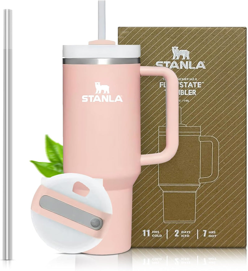 STANLA 40 oz Tumbler with Lid and Straw | Travel Mug for Iced Tea & Coffee | 100% Leakproof, Stainless Steel Insulated Tumbler for School,Office & Gym | Cup Holder Friendly Base (Cream)