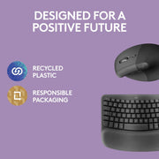 Logitech Wave Keys & Lift Vertical Mouse - Ergonomic Wireless Keyboard and Mouse Combo - with Cushioned Palm Rest, Easy-Switch, Bluetooth, for Multi-OS, Windows/Mac, US/INTL - Graphite