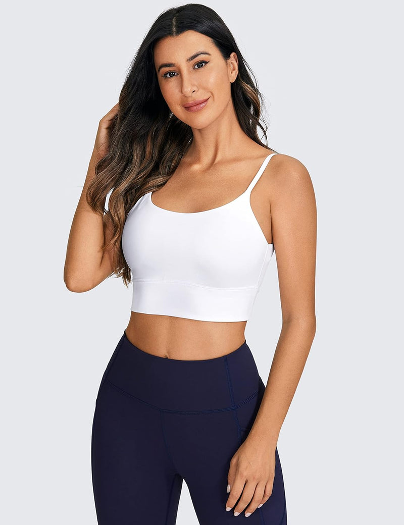 CRZ YOGA Women's V Back Longline Sports Bra with Adjustable Straps Wireless Workout Padded Yoga Bra Cropped Tank Tops