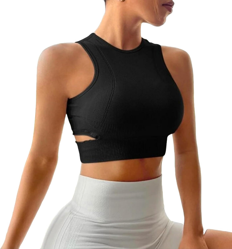Sports Bra Seamless Crop Top Yoga High Neck Tops Running Gym Sportswear Fitness Full Cup Padded for Women…