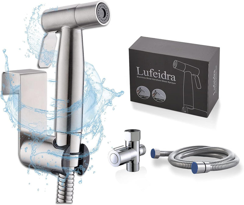 SYOSI Handheld Bidet Sprayer for Toilet-Adjustable Water Pressure Control with Bidet Hose for Feminine Wash, SYOSI Stainless Steel Brushed Nickel Cloth Diaper Bidet Toilet Sprayer