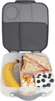 b.box Lunchbox Jumbo Bento Box with 4 Compartments (2 Leakproof), Removable Divider, Gel Cold Pack Ideal for School from 3+ 1L Capacity - Graphite