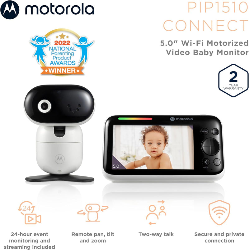 Motorola Nursery Baby Monitor PIP1510 Connect - 5" WiFi Video Baby Monitor with Camera, Wall Mount, HD 1080p - Smart Phone App, 1000ft Range, Two-Way Audio, Remote Pan-Tilt-Zoom, Room Temp, Lullabies