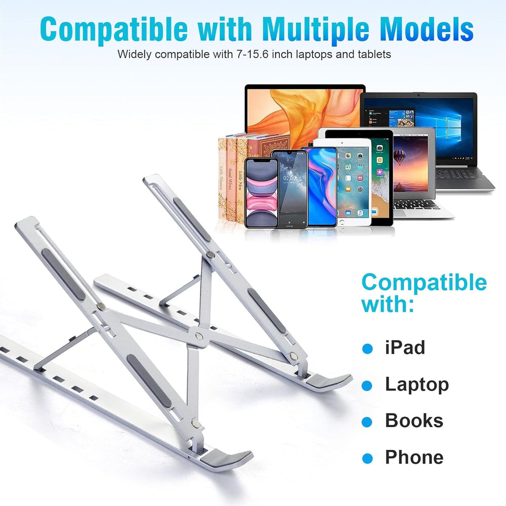 SKY-TOUCH Laptop Stand for Desk, Adjustable ABS+Silicone Foldable Portable Laptop Holder, Ventilated Cooling Notebook Stand for MacBook Pro Air, Lenovo, Dell, HP, Laptops,Tablet - silver-new