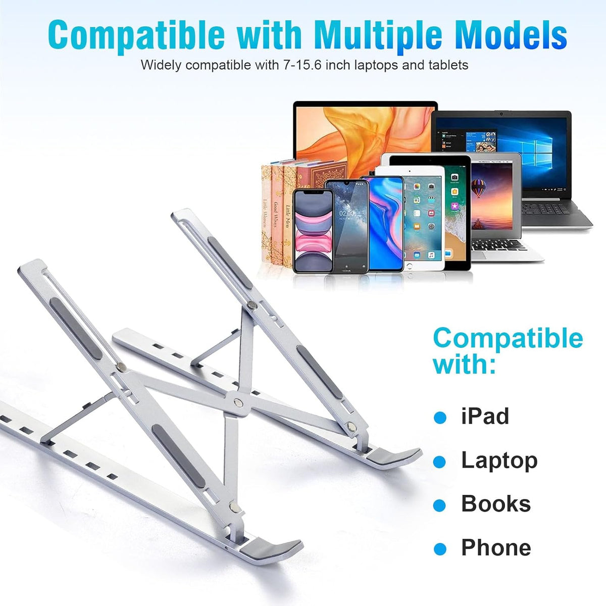 SKY-TOUCH Laptop Stand for Desk, Adjustable ABS+Silicone Foldable Portable Laptop Holder, Ventilated Cooling Notebook Stand for MacBook Pro Air, Lenovo, Dell, HP, Laptops,Tablet - silver-new – image 5