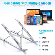 SKY-TOUCH Laptop Stand for Desk, Adjustable ABS+Silicone Foldable Portable Laptop Holder, Ventilated Cooling Notebook Stand for MacBook Pro Air, Lenovo, Dell, HP, Laptops,Tablet - silver-new