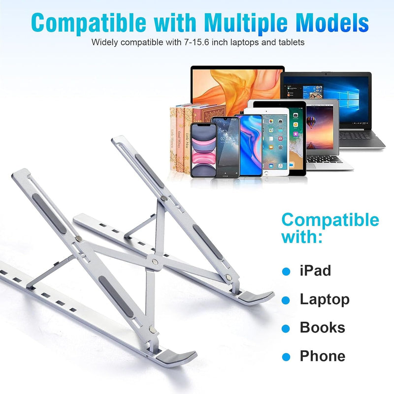 SKY-TOUCH Laptop Stand for Desk, Adjustable ABS+Silicone Foldable Portable Laptop Holder, Ventilated Cooling Notebook Stand for MacBook Pro Air, Lenovo, Dell, HP, Laptops,Tablet - silver-new