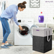 PrettyKrafts Folding Laundry Basket for ClothesToy Storage Box with Lid & Handle, Toys Organiser, 75 Litre, Black