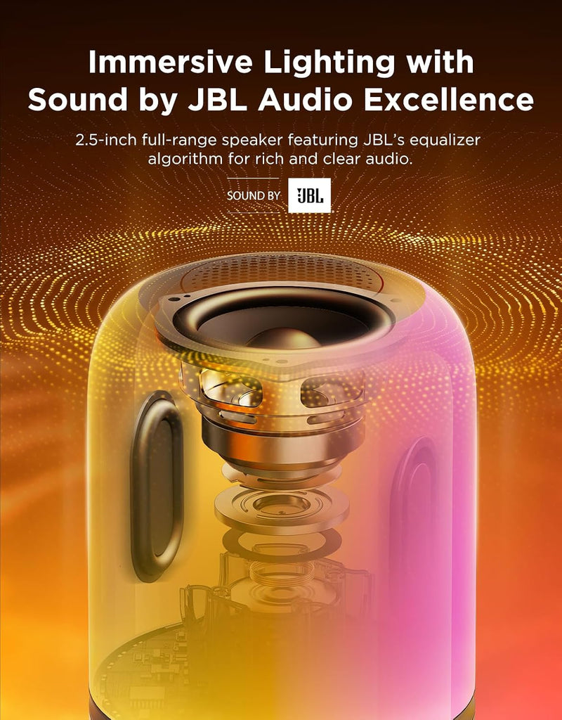Table Lamp 2 Pro x Sound by JBL, Bedside Lamp with Bluetooth Speaker Music-Light Sync,16 Music Modes,100+ Scene Modes,Work with Alexa & Matter, Rechargeable Night Light,Wireless Portable