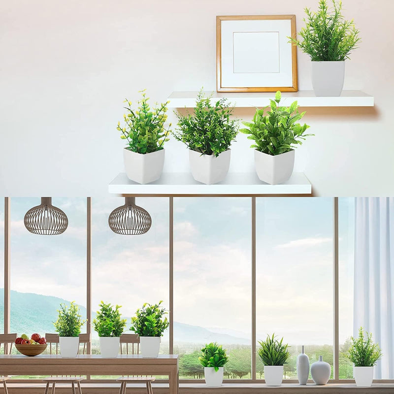 Dekorly Artificial Potted Plants, 8 Pack Artificial Plastic Eucalyptus Plants Small Indoor Potted Houseplants, Small Faux Plants for Home Decor Bathroom Office Farmhouse (Set 0F 8)