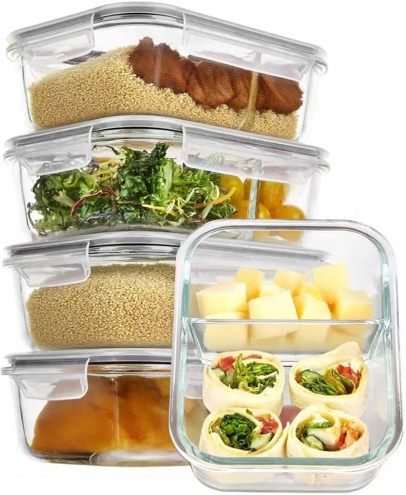 Vtopmart Glass Meal Prep Containers with Snap Lids (4pack 33oz, Grey) - 5pack 33oz/978ml with 2 Compartments