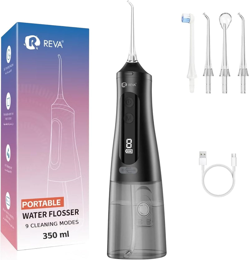 Professional Water Flosser - Cordless Oral Irrigator with 360 Nozzle, 350ML Reservoir, IPX7 Waterproof, Rechargeable - Dental Floss Tool for Teeth, Braces & Gums - Black (M131) - Black (M131)
