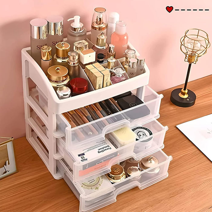 ARCHAEOPTERYX Makeup Organizer with 3 Drawers, Bathroom Vanity Countertop Storage for Cosmetics, Brushes, Lotion, Nail Lipstick and Jewelry For Women And Girls (3 Drawers - White)