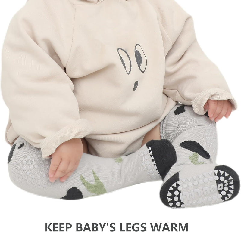 Azonee Unisex Knee High Baby Socks, 5 Pairs Non-Slip Grippy Socks for Newborns and Toddlers, Ideal for Crawling and Early Walking, Cute and Comfortable