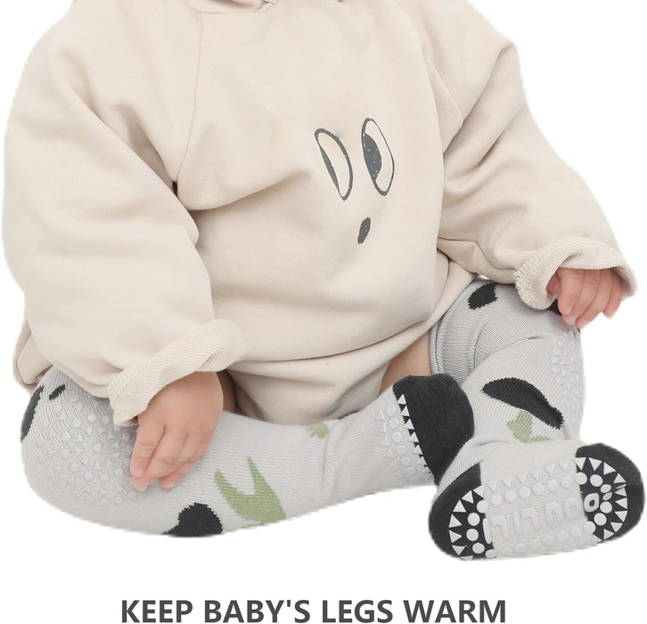 Azonee Unisex Knee High Baby Socks, 5 Pairs Non-Slip Grippy Socks for Newborns and Toddlers, Ideal for Crawling and Early Walking, Cute and Comfortable