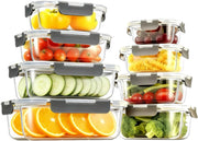 KUMD 10 Pack Fridge Organizers and Storage, Stackable Refrigerator Organizer Bins with Lids, BPA-Free Produce Fruit Storage Containers for Fridge Organizers, for Food, Drinks, Vegetable - 8 Pcs Glass Storage Containers