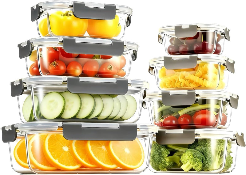 KUMD 10 Pack Fridge Organizers and Storage, Stackable Refrigerator Organizer Bins with Lids, BPA-Free Produce Fruit Storage Containers for Fridge Organizers, for Food, Drinks, Vegetable - 8 Pcs Glass Storage Containers
