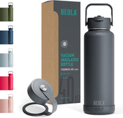1200ml Water Bottle 18/8 Stainless Steel 304 Double Wall Insulated thermo Bottle with a wide mouth, 2 lids included, Hot Cold Liquids Sports Bottle, 40oz (Sage Mist) - Lava Gray