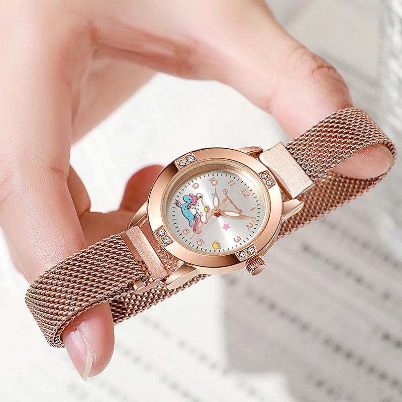 YWhalep 2 Packs Kids Watches for Girls, Toddler Watches Cute Cartoon Children Wrist Watch Easy Read Time Teacher Waterproof Watch