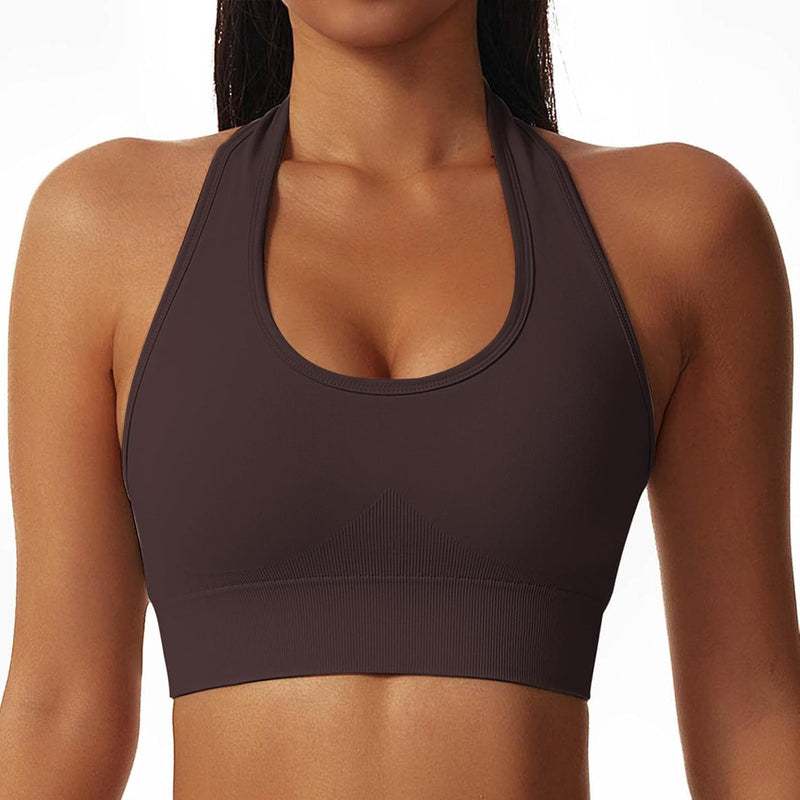 Vertvie Halterneck Sports Bra Backless Fitness Bustier Women's Padded Push Up Bra Without Underwire Sports Bra Top Yoga Bra Medium Support Workout