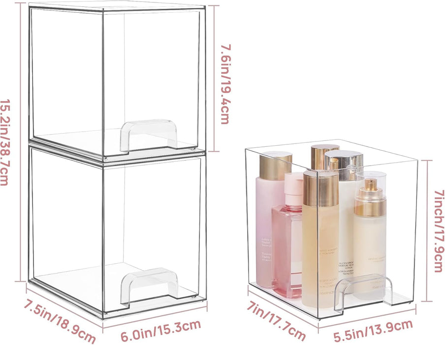 Vtopmart 12.1''W Clear Stackable Storage Drawers,4 Pack Acrylic Plastic Organizers Bins for Makeup Palettes, Cosmetics, and Beauty Supplies,Ideal for Vanity, Bathroom,Cabinet,Desk Organization
