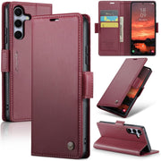 For Samsung Galaxy A73 5G Leather Case RFID Blocking 3 Card Slot Mobile Cover - Black - Galaxy S25+ Red