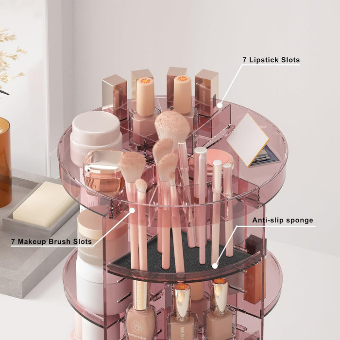 Rotating Makeup Organizer, DIY 8 Adjustable Layers Spinning Skincare Organizer, Cosmetic Display Case with Brush Holder Perfume Tray, Multi-Function Storage Carousel for Vanity Bathroom Countertop
