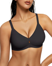 Wireless Bras for Women No Underwire Jelly Bras Seamless Push Up Full Coverage Bralettes Comfortable Everyday Bra - Black