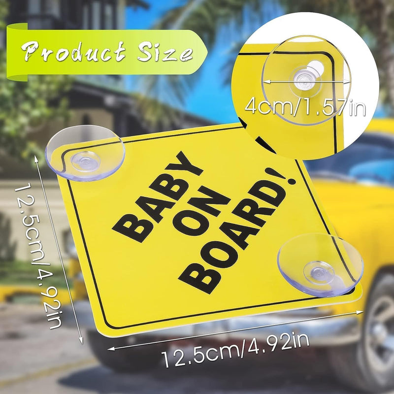 McMola Baby on Board Car Warning Signs, 2 Pcs 5"x5" Safety Car Sign with Double Suction Cups, Baby in Car Sticker for Car Window Cling Reusable Durable Baby on Board Sticker Decal(Style-A)