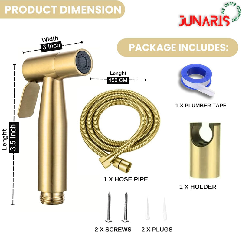 Junaris Shattaf Set Handheld Bidet Spryer for toilet | 304 Grade Stainless Steel Bathroom Jet Spray Set Features: Heavy-duty and durable, 150cm BLACK