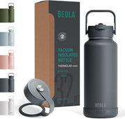 950ml Water Bottle 18/8 Stainless Steel 304 Double Wall Insulated Thermos Bottle with Straw Lid and wide mouth, 2 lids included, Hot Cold Liquids Sports Bottle, 32oz - Lava Gray