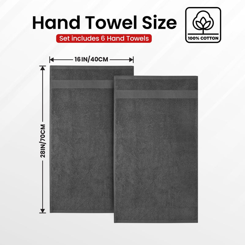 Infinitee Xclusives Premium White Hand Towels - Pack of 6, 41cm x 71cm Bathroom Hand Towel Set, Hotel & Spa Quality Hand Terry Towels for Bath room, Highly Absorbent and Super Soft Bathrooms Towels