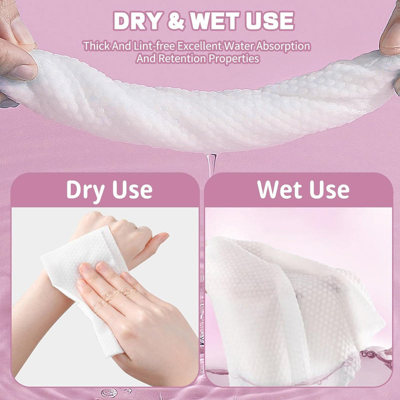 Hsxfl Disposable Face Towel 100 Count for Washing Soft Cotton Dry Wipes Facial Cloths Towelettes for Washing and Drying, Facial Tissue for Cleansing, Skincare and Makeup Remover